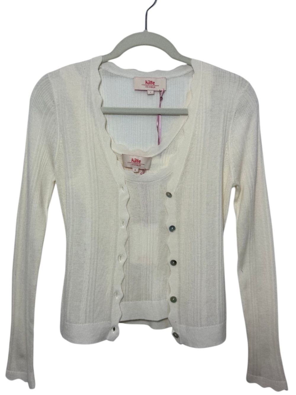 Kilte Los Angeles The Eloise Twin Set Cardigan & Tank Wool Ivory NWT Sz 1 / 0